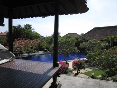 Massage tables overlooking the pool.